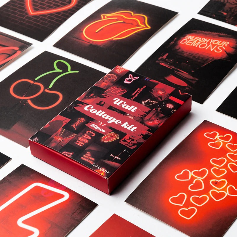 red neon aesthetic wall card poster collage kit roomtery