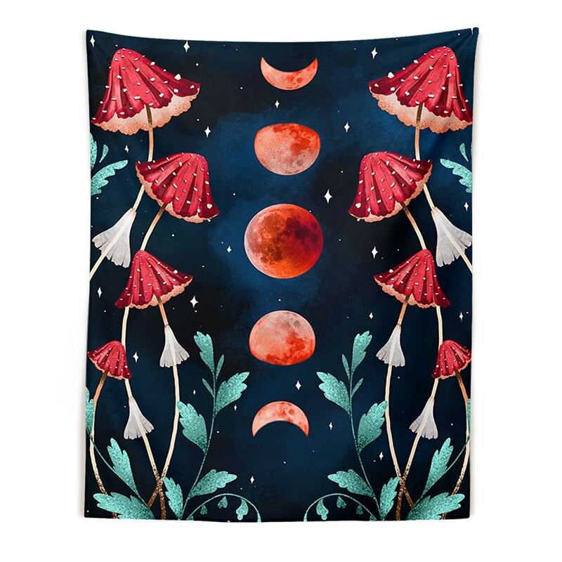 botanical amanita mushrooms print red moon phases dark fairycore room decor roomtery