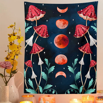 botanical amanita mushrooms print red moon phases dark fairycore room decor roomtery