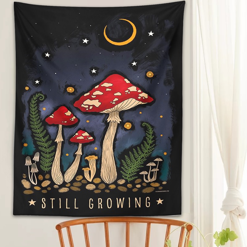 Mushroom Moon Moth Tapestry Wall Hanging retro flower moon psychedelic Aesthetic Tapestries Living Room Home Dorm Decor aesthetic tapestry