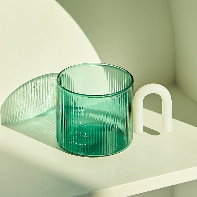 retro style striped ripple glass mug with arch handle danish pastel aesthetic cup roomtery