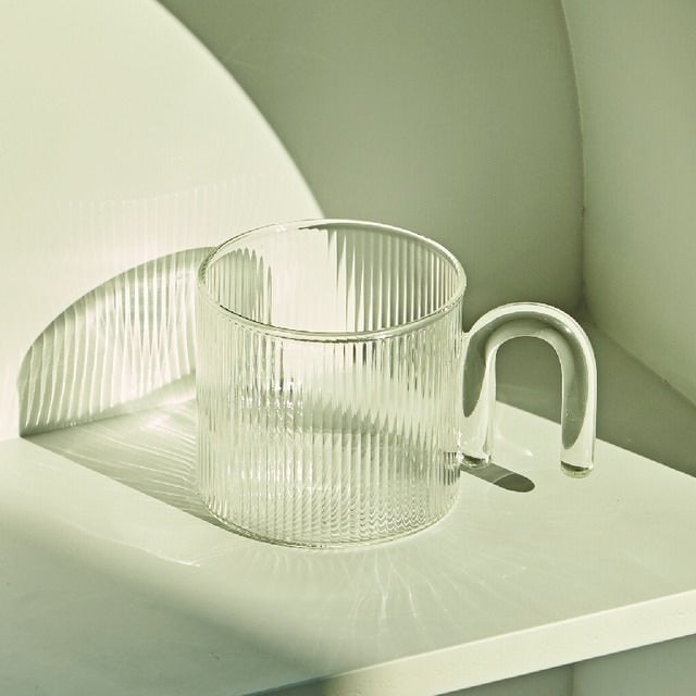 retro style striped ripple glass mug with arch handle danish pastel aesthetic cup roomtery