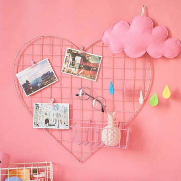 aesthetic room heart shaped pink wire grid wall organizer roomtery 