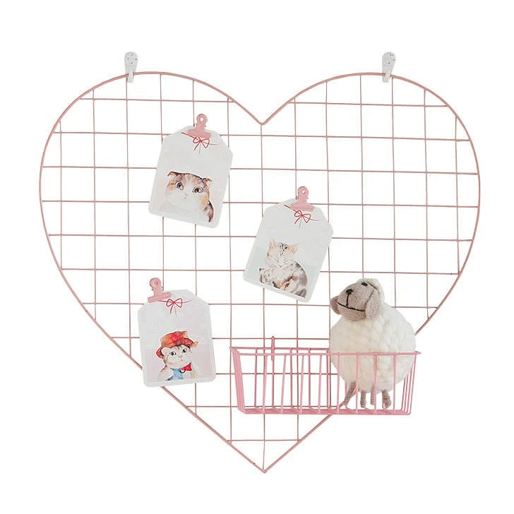 aesthetic room heart shaped pink wire grid wall organizer roomtery 