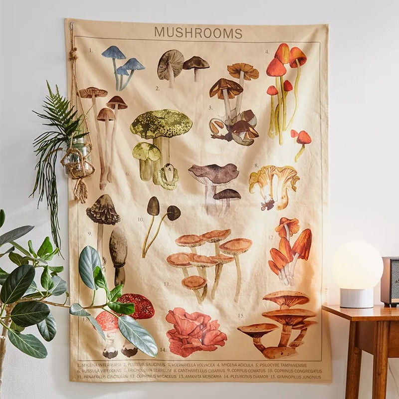 Mushroom Wall Hanging Tapestry Vintage Boho Decor Tree Shrooms