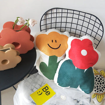 roomtery aesthetic room decor happy flower decorative pillow throw set