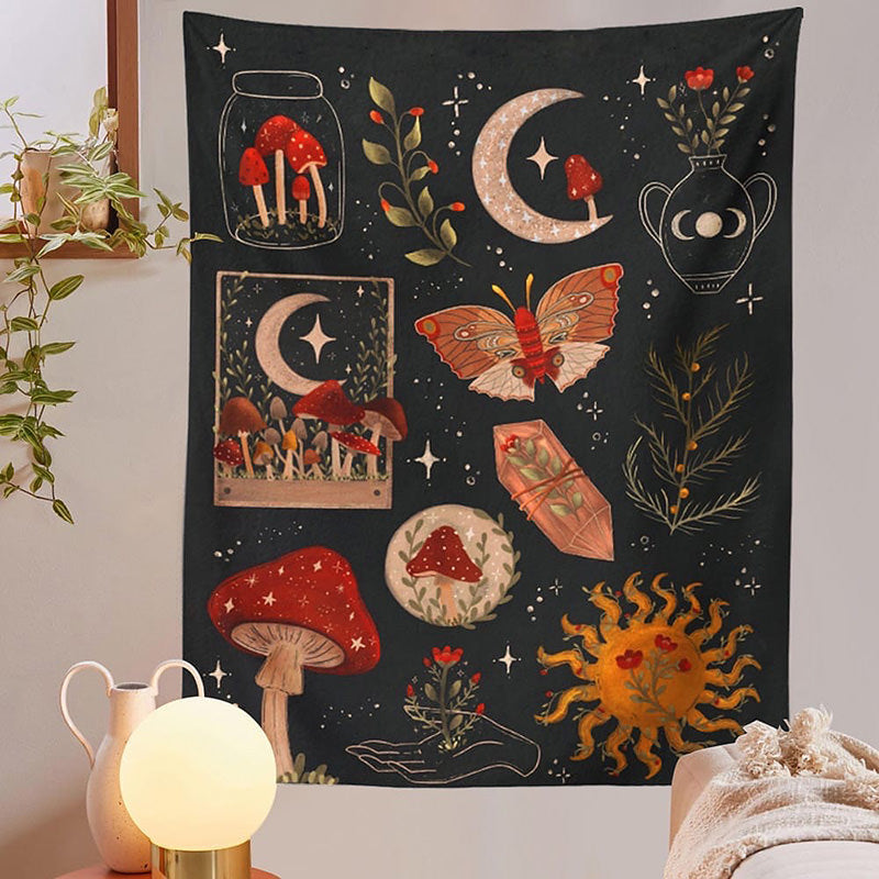 fly agaric print cottagecore aesthetic room decor tapestry