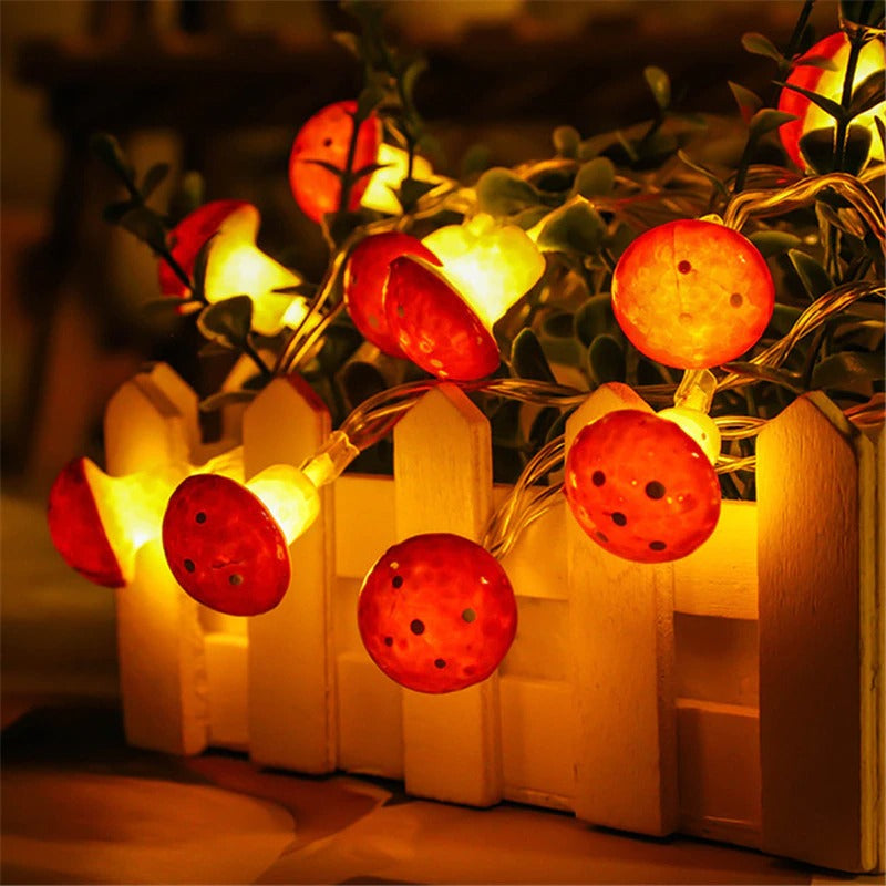 indie cottagecore aestheic room decor red mushroom dotted string lights roomtery