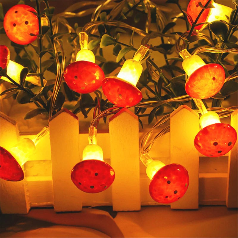 indie cottagecore aestheic room decor red mushroom dotted string lights roomtery
