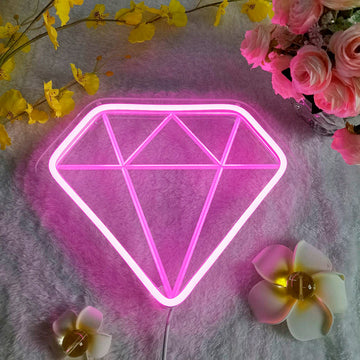 aesthetic pink diamond neon sign
