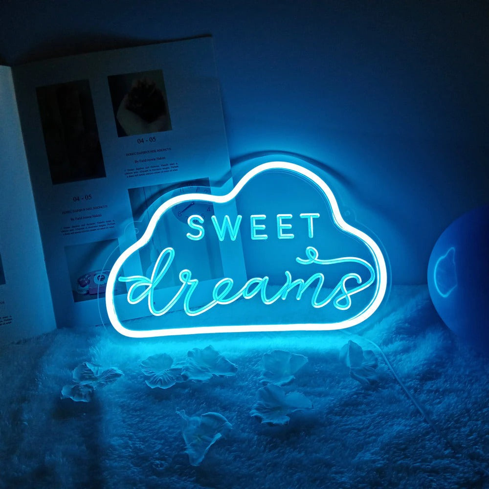 room aesthetic sweet dreams cloud neon sign roomtery