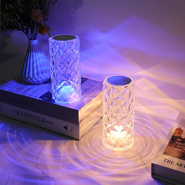 rose diamond crystal led lamp sparkling night light shimmering acrylic lamp aesthetic LED light table lamp roomtery