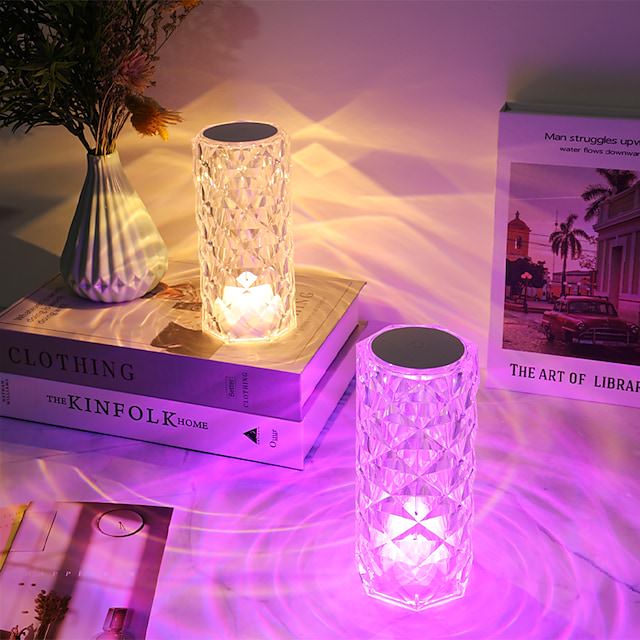 rose diamond crystal led lamp sparkling night light shimmering acrylic lamp aesthetic LED light table lamp roomtery