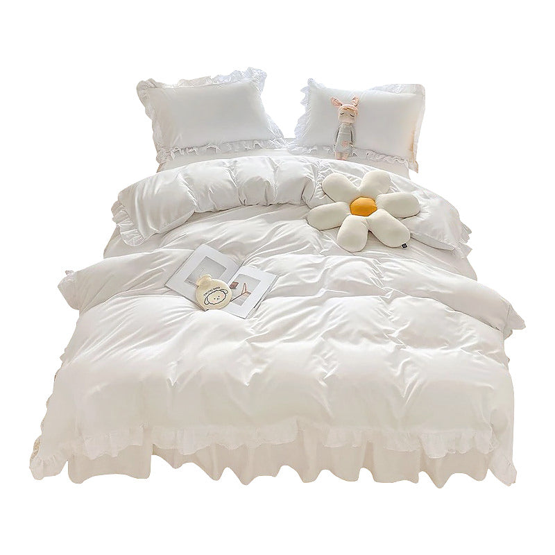 shining lace trip and ruffles soft girl aesthetic bedding set bed linens roomtery