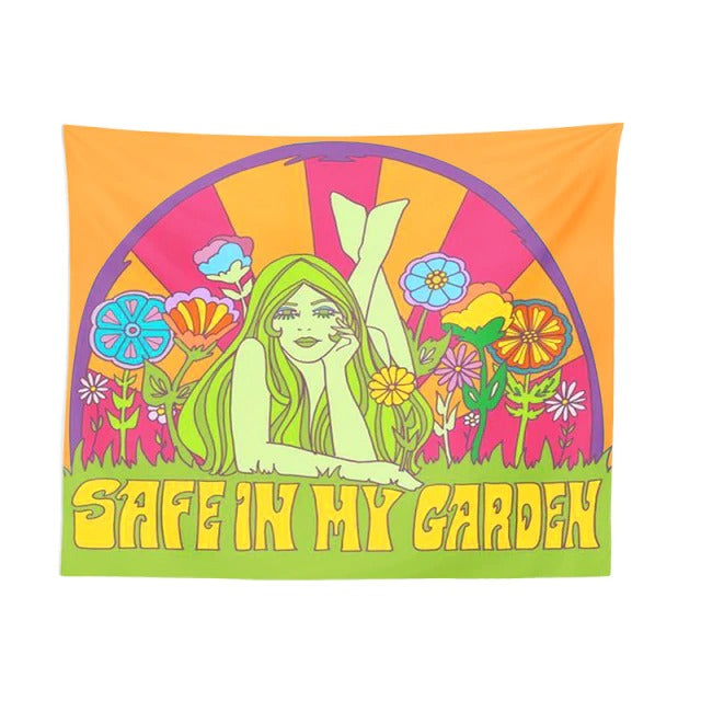 girl lying in flowers indie room aesthetic bright  colorful tapestry roomtery