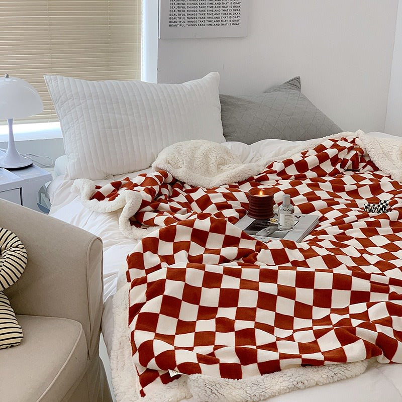 checkered bed quilt cover fluffy soft cozy throw blanket indie aesthetic room decor roomtery