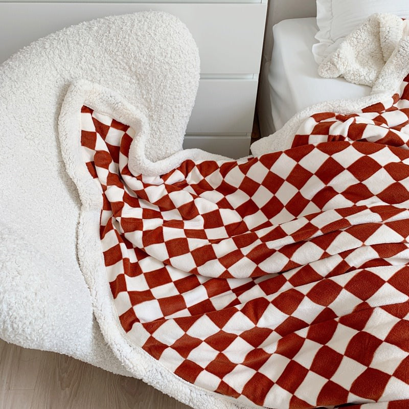 checkered bed quilt cover fluffy soft cozy throw blanket indie aesthetic room decor roomtery