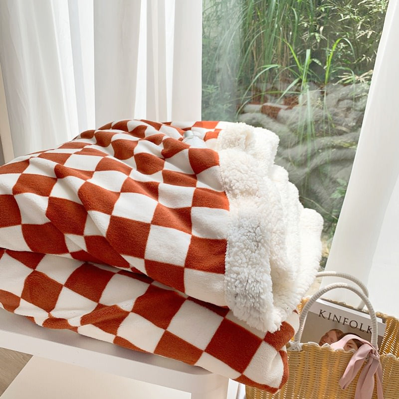 checkered bed quilt cover fluffy soft cozy throw blanket indie aesthetic room decor roomtery