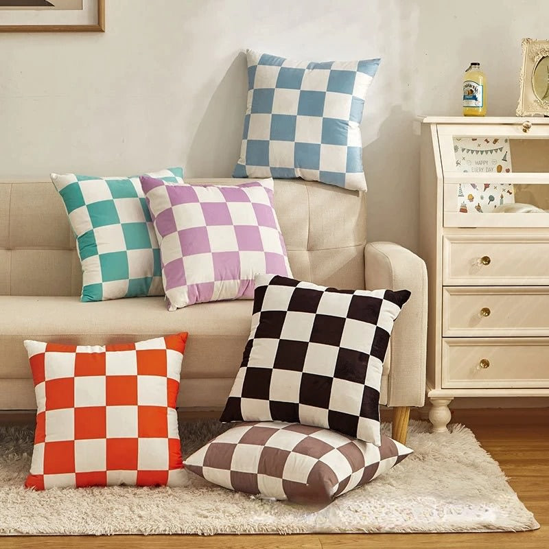 aesthetic checkered cushion cover pillow case checker room decor roomtery