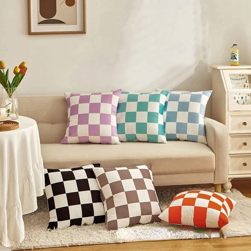 aesthetic checkered cushion cover pillow case checker room decor roomtery