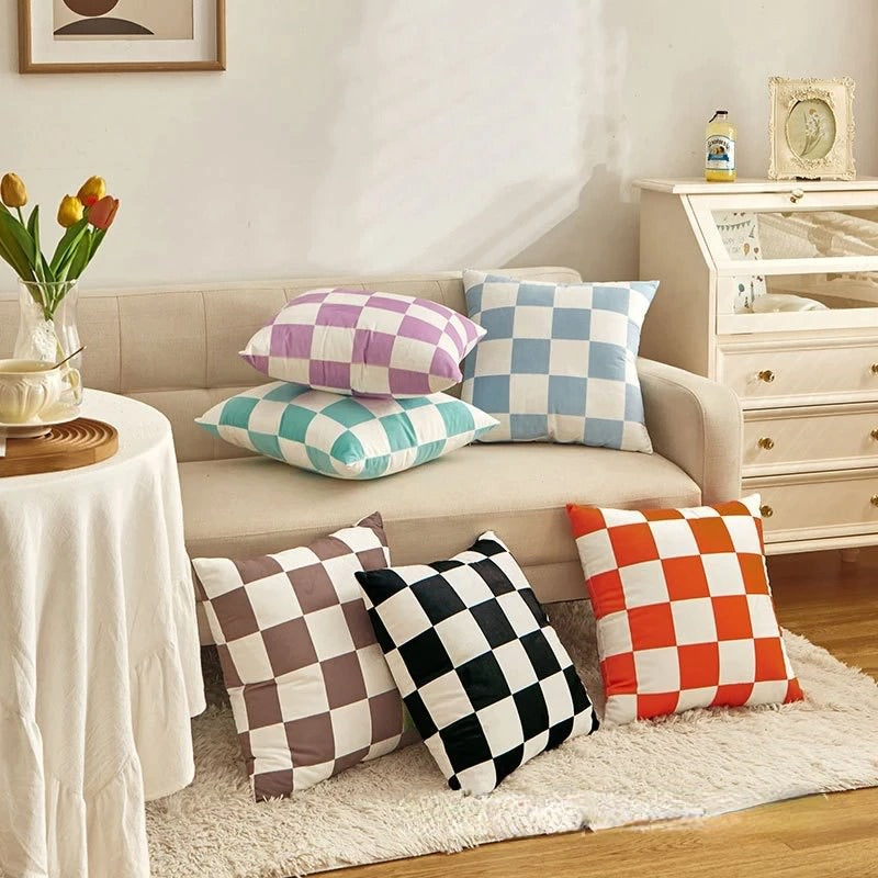 aesthetic checkered cushion cover pillow case checker room decor roomtery