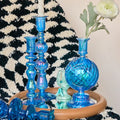 sky deep sea blue glass candle holder decor set aesthetic candleholder roomtery