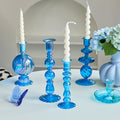 sky deep sea blue glass candle holder decor set aesthetic candleholder roomtery