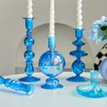 sky deep sea blue glass candle holder decor set aesthetic candleholder roomtery