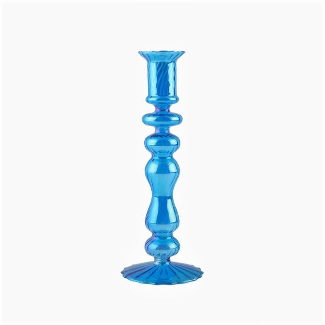 sky deep sea blue glass candle holder decor set aesthetic candleholder roomtery