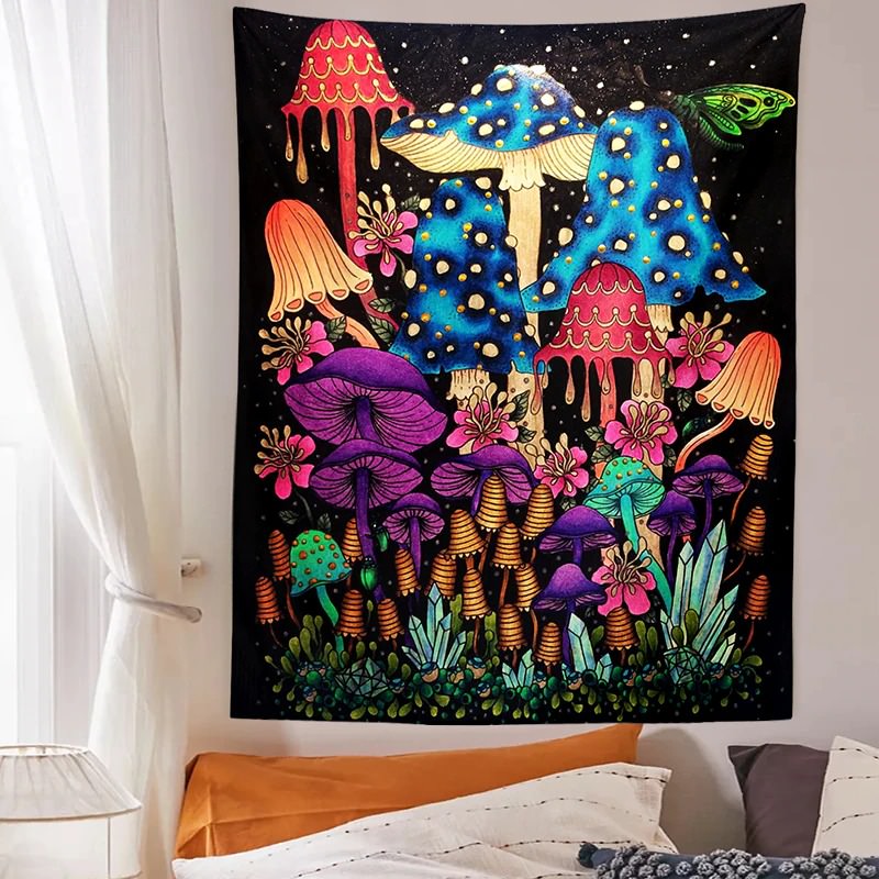 sluggy psychedelic mushrooms fairy aesthetic room tapestry roomtery