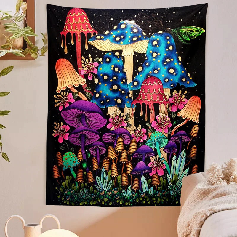sluggy psychedelic mushrooms fairy aesthetic room tapestry roomtery