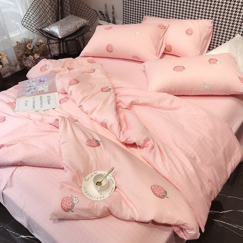 soft girl aesthetic bedroom bed set pink strawberry roomtery