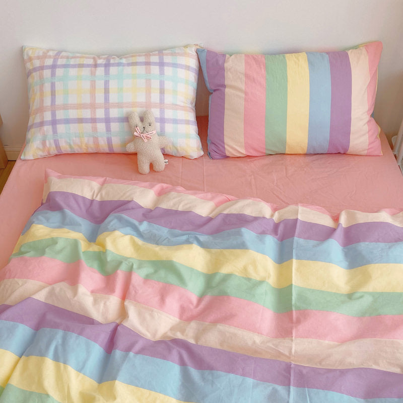 soft aesthetic room pastel rainbow bedding set roomtery