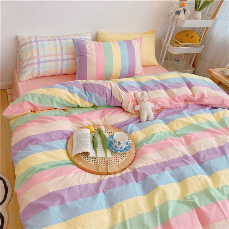 soft aesthetic room pastel rainbow bedding set roomtery