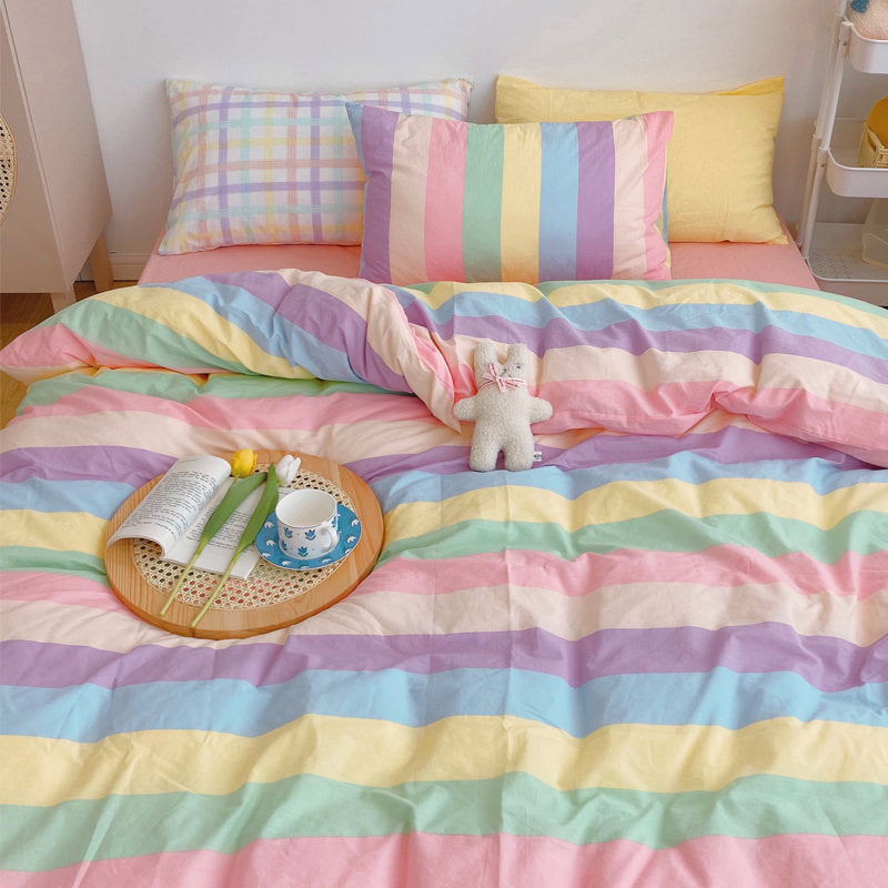 soft aesthetic room pastel rainbow bedding set roomtery