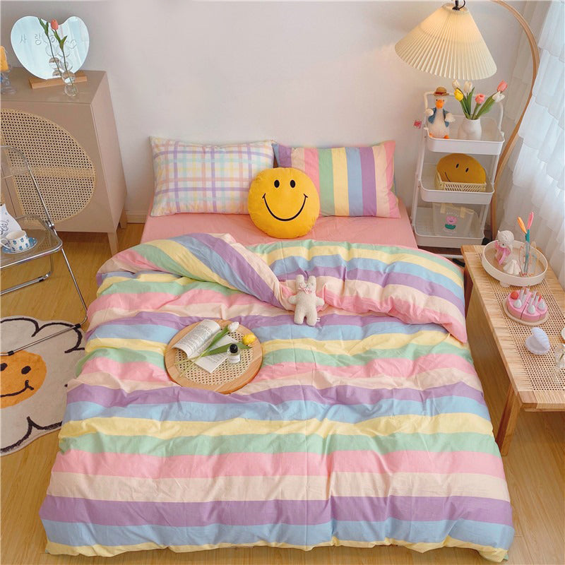soft room aesthetic bedding pastel rainbow sheet set
