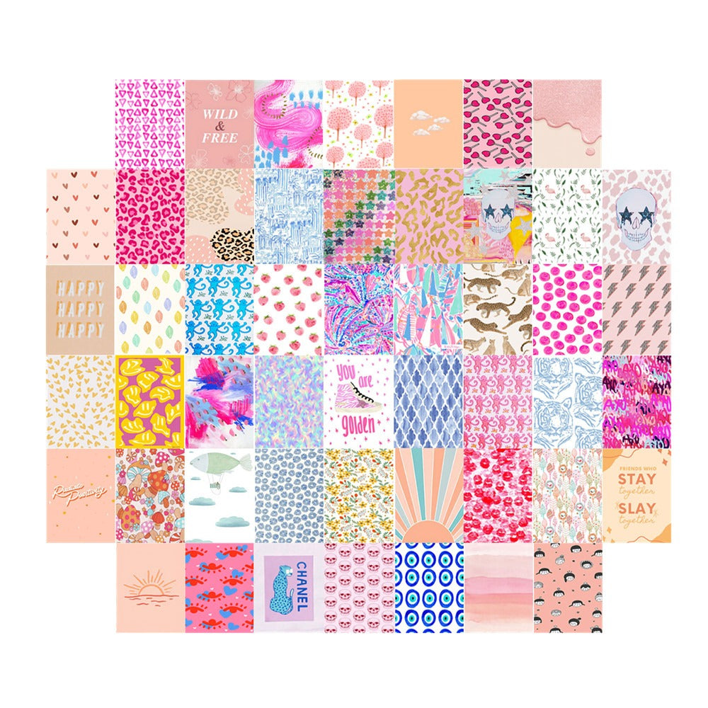 soft girl aesthetic bright pattern prints wall collage card set