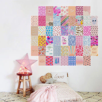 soft girl aesthetic bright pattern prints wall collage card set