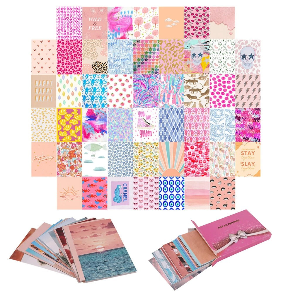 soft girl aesthetic bright pattern prints wall collage card set