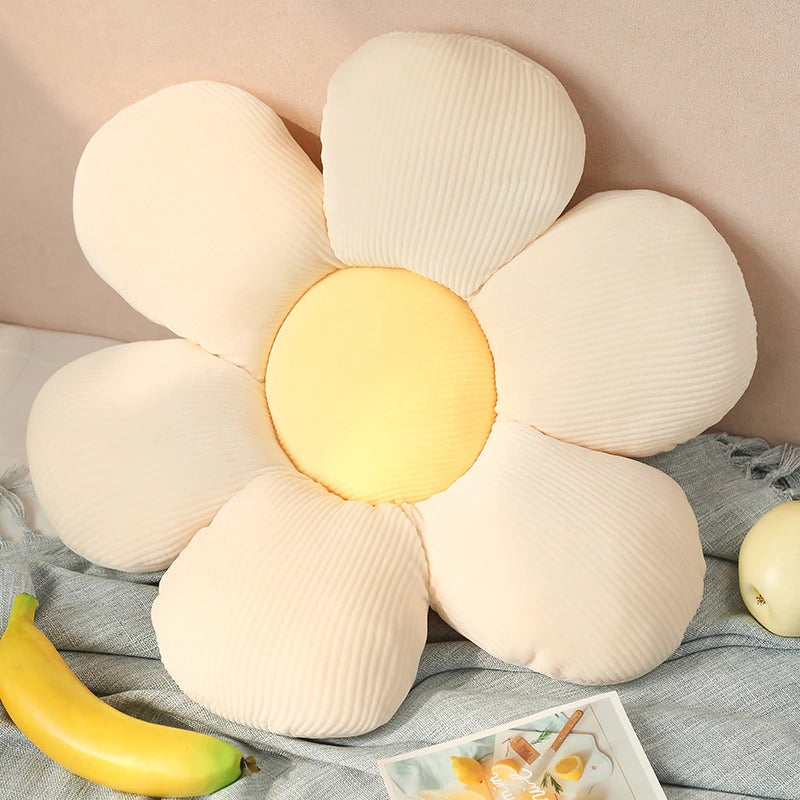 soft plush flower shaped pastel colors white and yellow seat cushion throw pillows