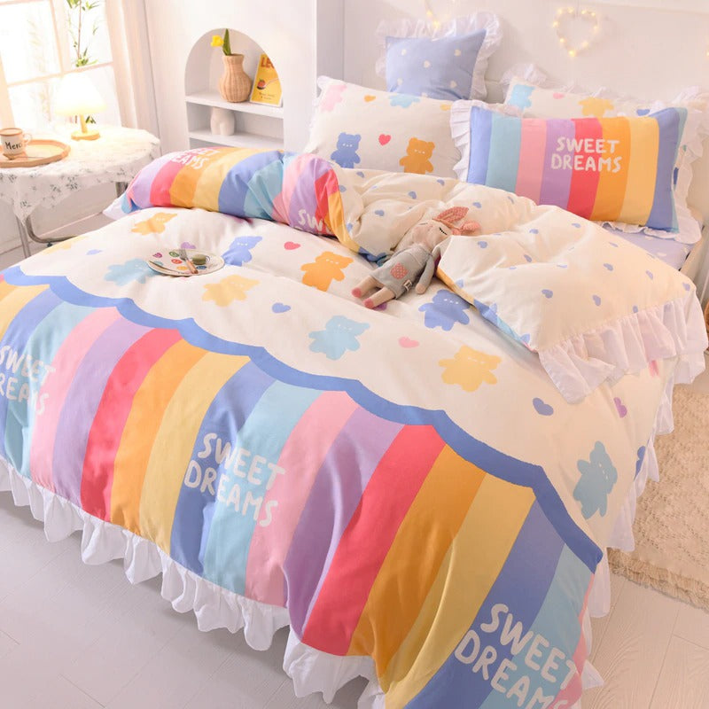 soft aesthetic room rainbow princess bedding set roomtery