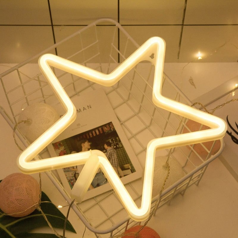 star shaped wall neon led sign night light soft aesthetic room yellow