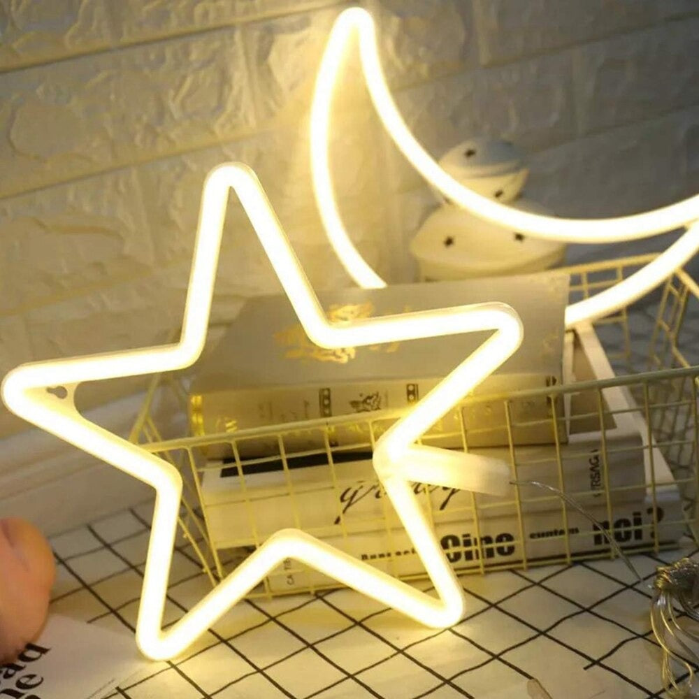 star shaped wall neon led sign night light soft aesthetic room yellow