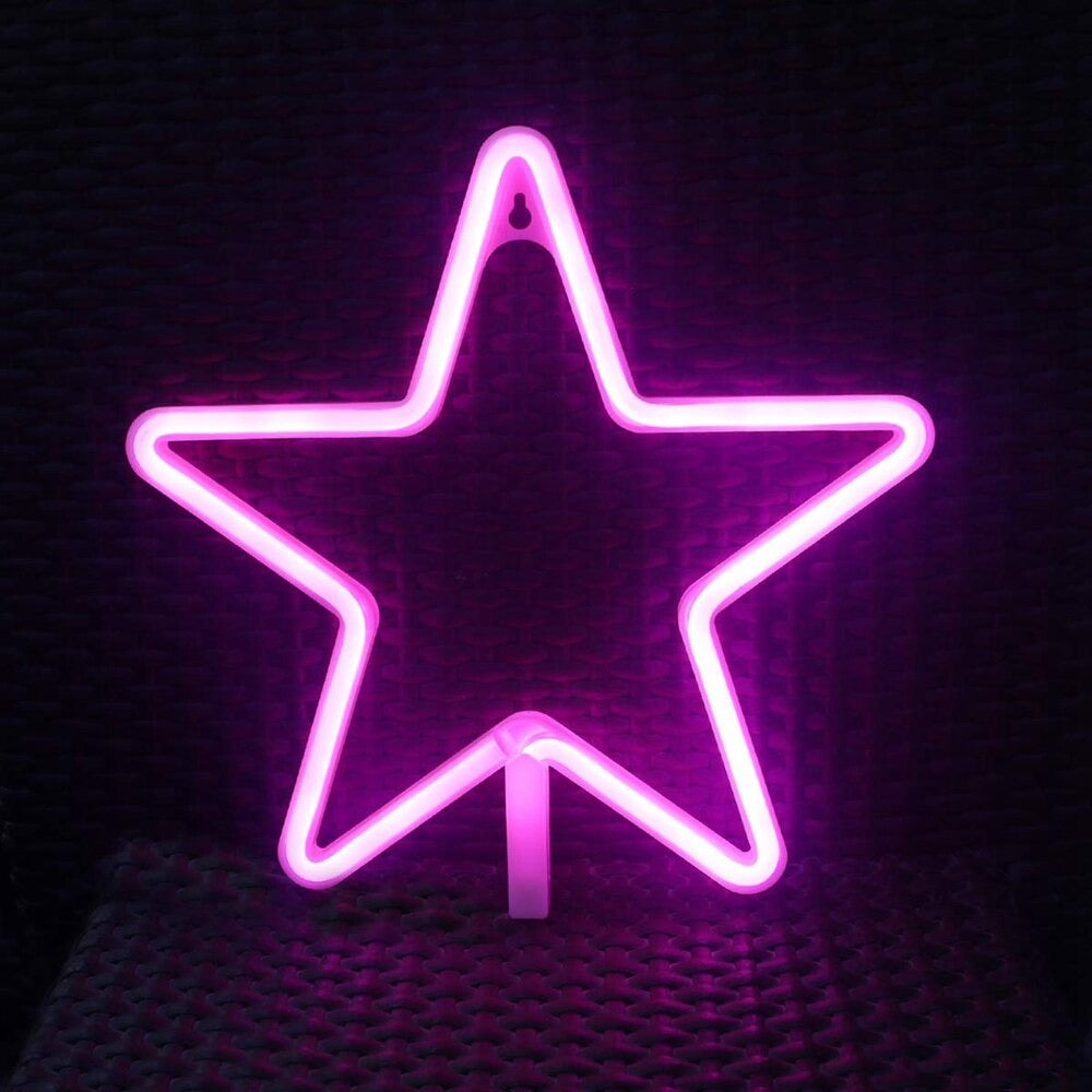 star shaped wall neon led sign night light soft aesthetic room pink
