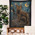 Starry Night cat Tapestry Wall Hanging retro cat Tapestries Van Gogh Mysterious Divination Witchcraft Black Cool home room Decor aesthetic tapestry roomtery