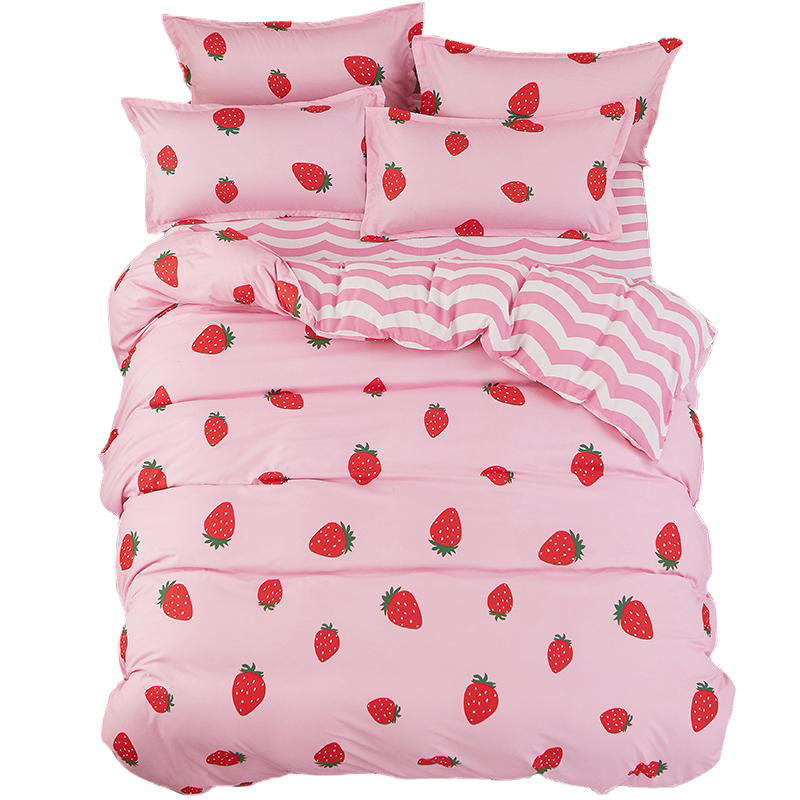 pink strawberry print aesthetic bedding set roomtery