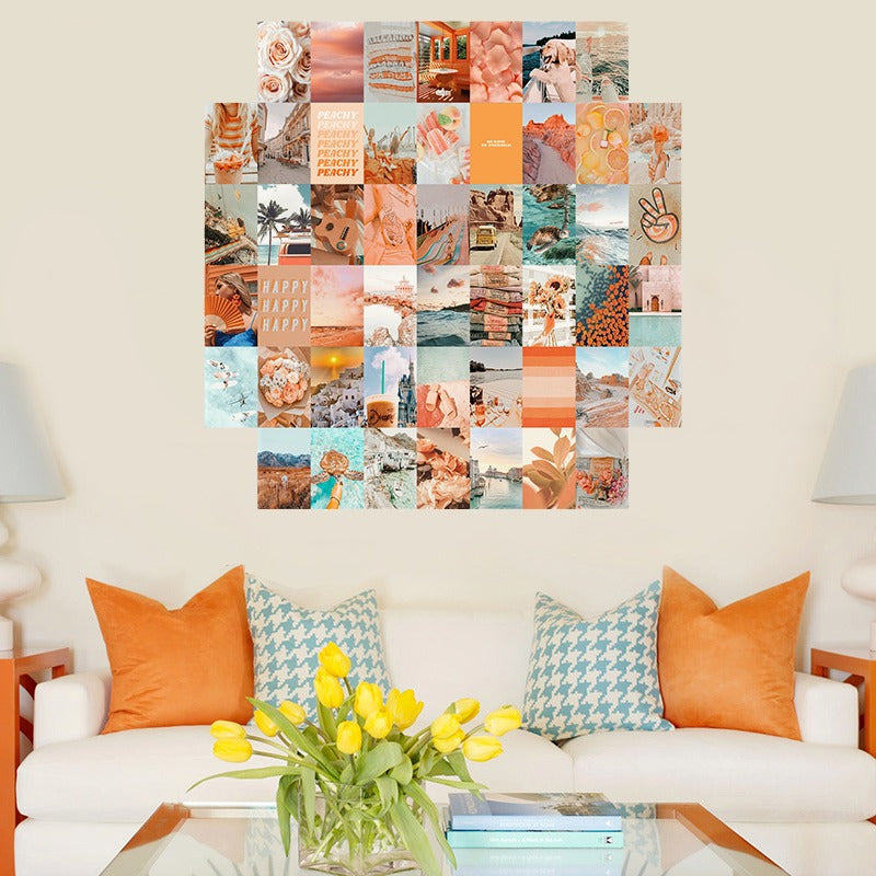 summer aesthetic room decor peachy wall card collage set