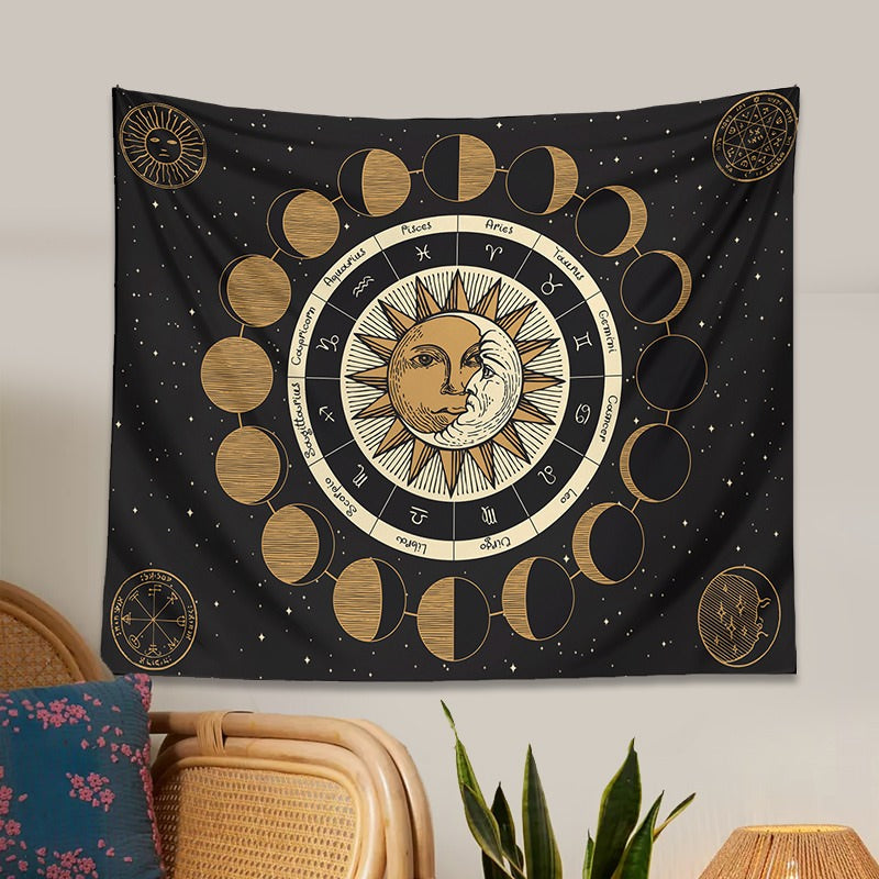 sun moon astrological aesthetic moon phases wall tapestry hanging wall decor roomtery