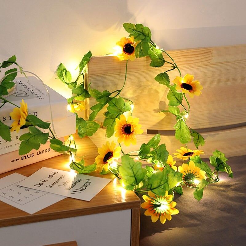 sunflower artificial flower vine fairy lights string light set art hoe aesthetic decor roomtery