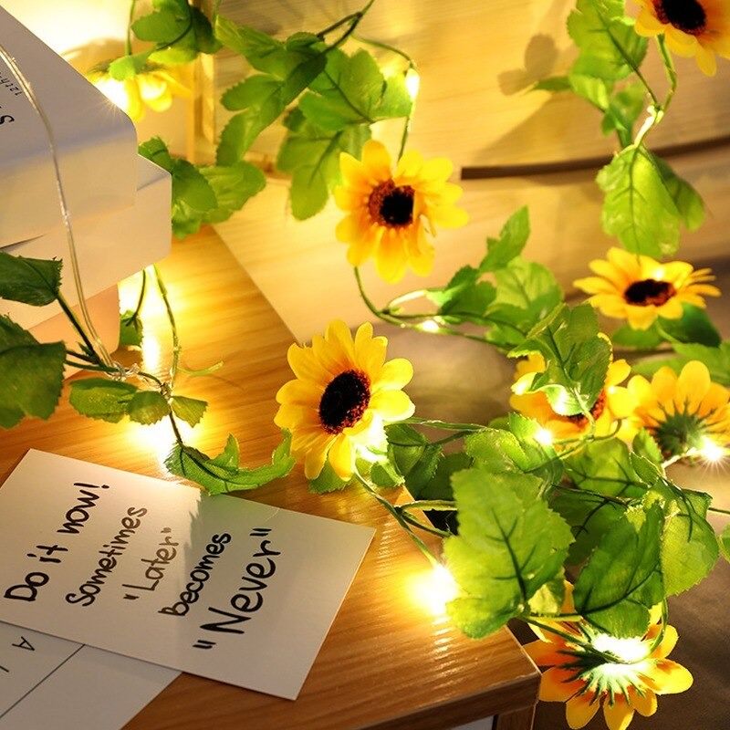 sunflower artificial flower vine fairy lights string light set art hoe aesthetic decor roomtery